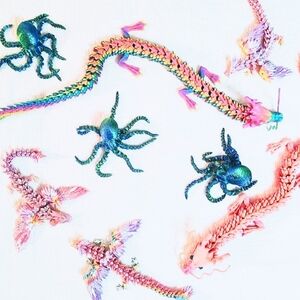 🍀 3D Printed Dragon 🌈 Octopus LOT 8 Articulated Figures ☘️